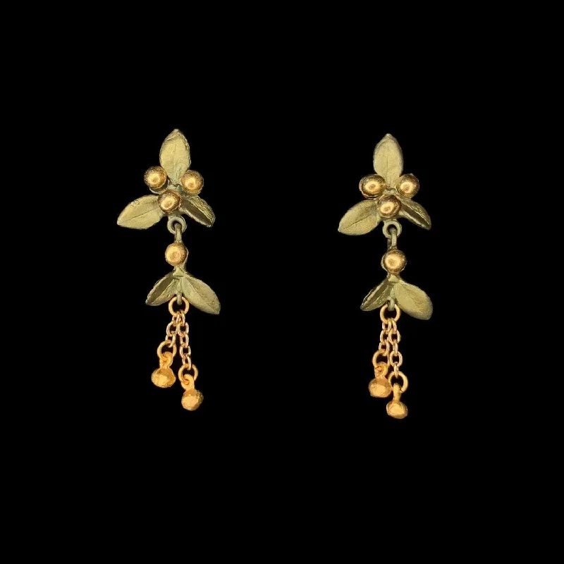 ladies-gold-heart-earrings-Golden Myrtle Earrings - Dangle Post