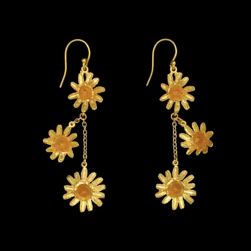 ladies-rustic-clip-on-earrings-Yellow Butter Daisy Earrings - 3-Flower Wire