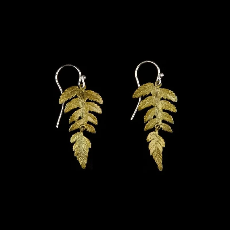 ladies-birthstone-clip-on-earrings-Fern Earrings - Large Single Leaf Wire