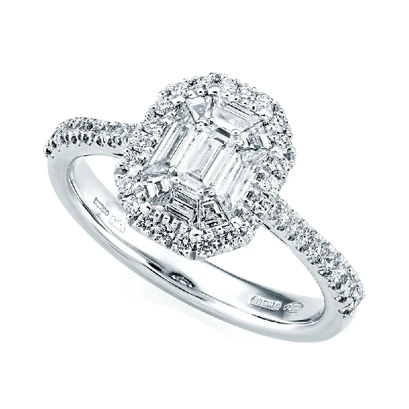 engagement-handmade-gold-rings-Platinum Emerald Cut & Double Diamond Surround Engagement Ring