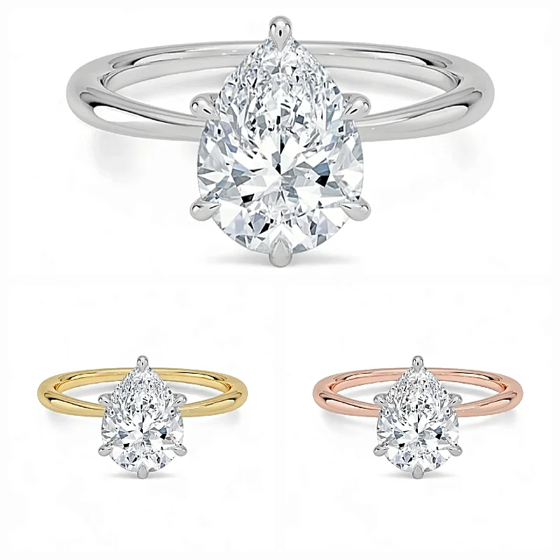 engagement-elegant-bypass-rings-14K Gold Solitaire Engagement Ring with IGI Certified Pear Shaped Lab Grown Diamond.