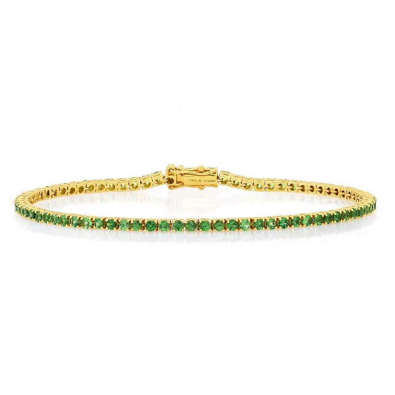 Ladies bracelets fun charm -GREEN TSAVORITE TENNIS BRACELET, 14kt GOLD