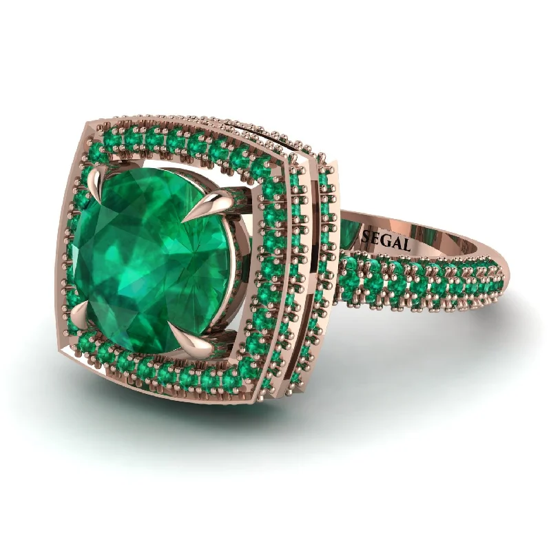 engagement-platinum-wide-band-rings-Round Emerald Double Halo Engagement Ring - Kayleigh No. 20