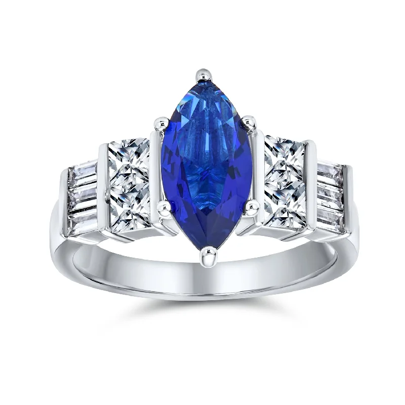 engagement-princess-cut-platinum-rings-Vintage Art Deco Halo Blue Simulated Sapphire Engagement Ring Sterling Silver