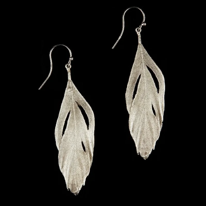 ladies-bridal-dangle-earrings-Feather Earring - Cut Out Wire Silver