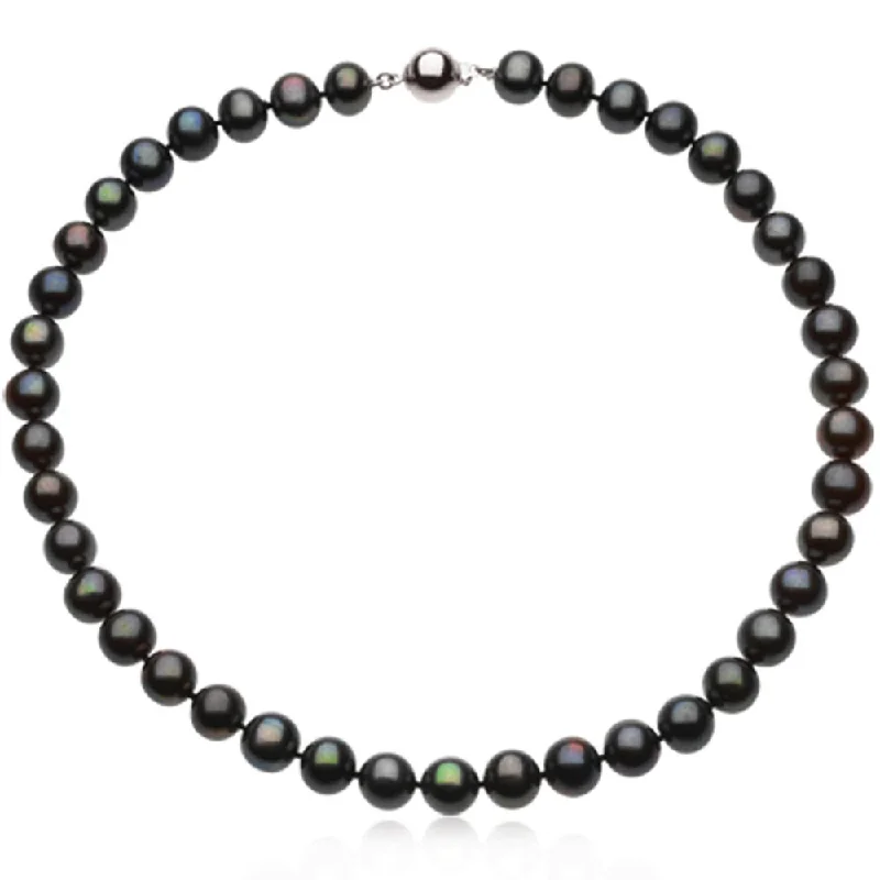 Ladies necklaces retro charm -10-11mm Black FW Cultured Pearl & Sterling Silver 18-Inch Necklace