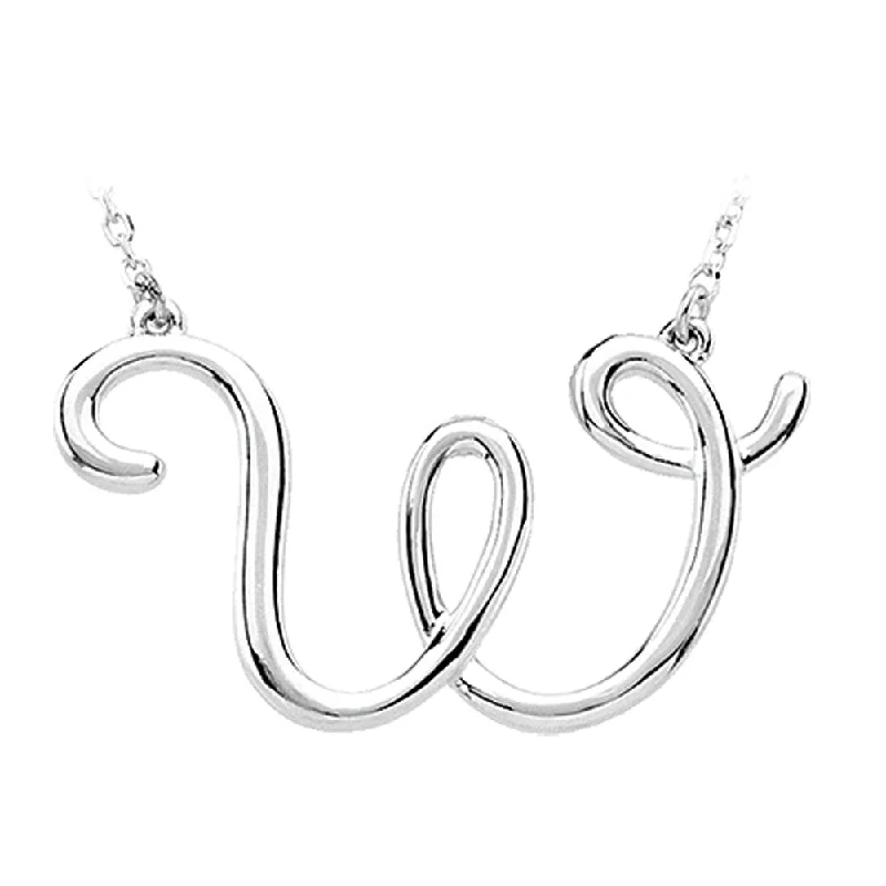 Ladies necklaces with bite charms -14k White Gold, Olivia Collection, Medium Script Initial W Necklace