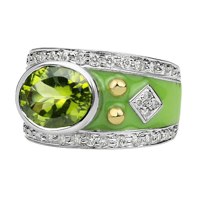 ladies-elegant-rose-gold-rings-Ring - Peridot And Diamond (enamel)