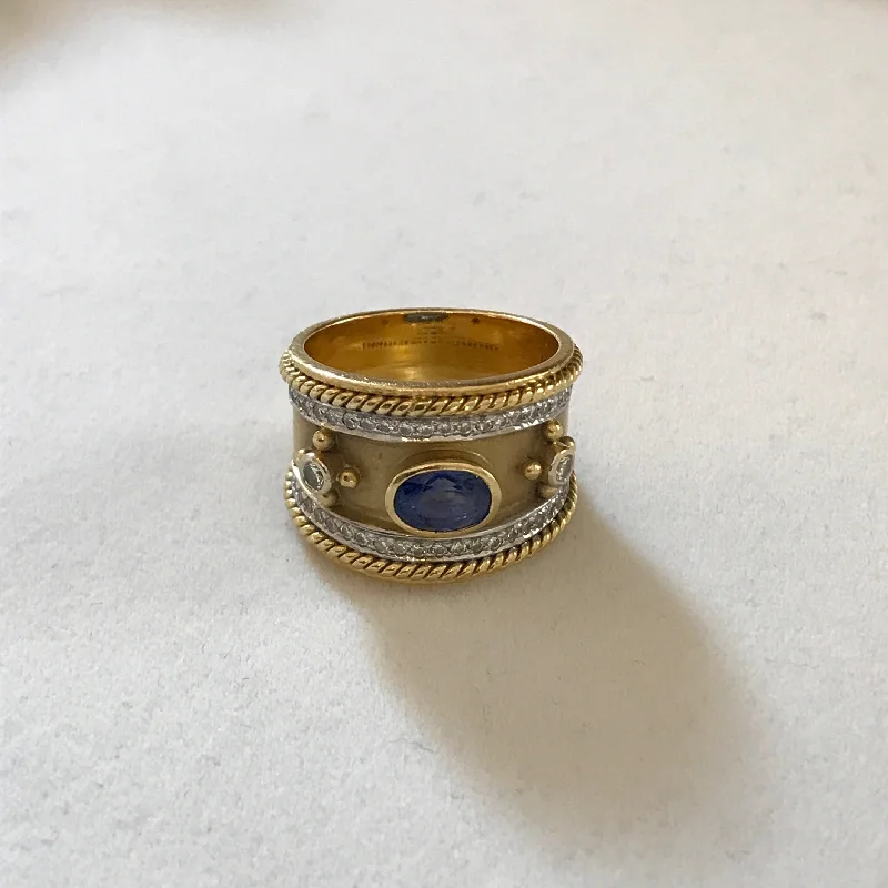 ladies-wedding-rose-gold-rings-Repair - Ring - Blue Sapphire and Diamond