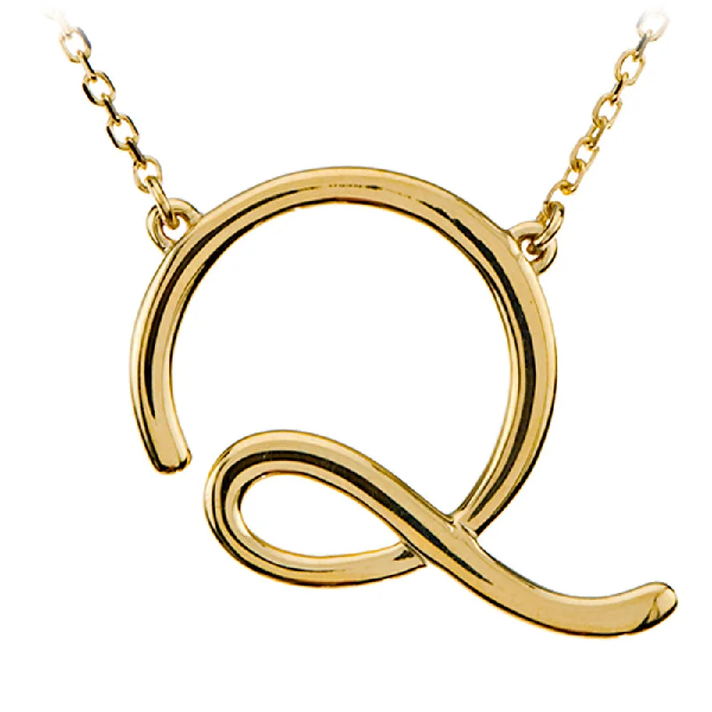 Ladies necklaces for justice seekers -14k Yellow Gold, Olivia Collection, Medium Script Initial Q Necklace