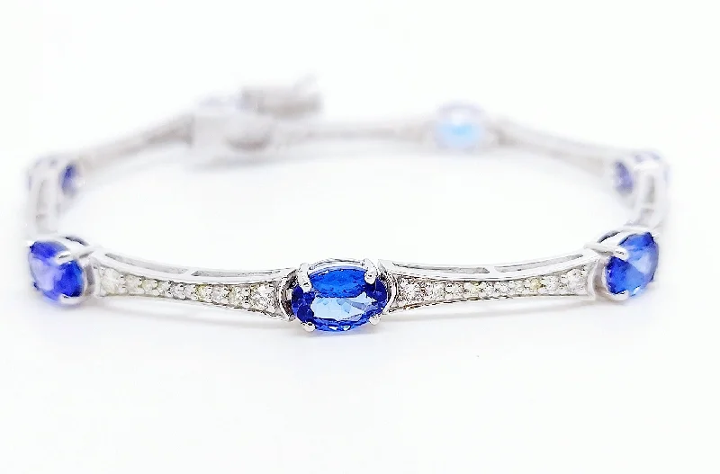 Ladies bracelets graceful charm -Tanzanite And Diamond Station Bracelet In 14k White Gold AD NO # 2657