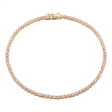 Ladies bracelets with amethyst accents -14k Yellow Gold Crown Prong Pink Sapphire Tennis Bracelet