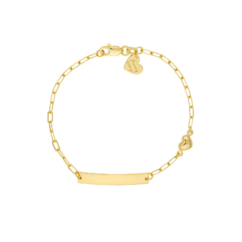 Ladies bracelets for maverick vibes -14K Yellow Gold ID Bar and Heart Paperclip Bracelet