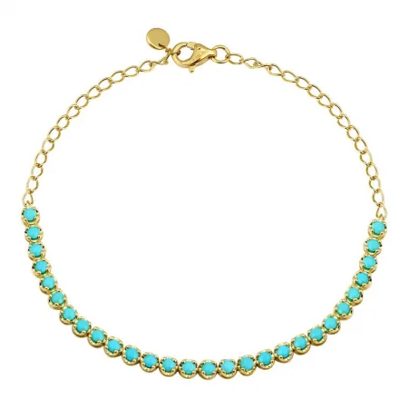 Ladies bracelets with daisy charms -14k Yellow Gold Crown Prong Turquoise Tennis Chain Bracelet