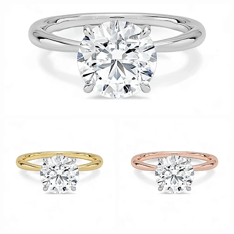 engagement-oval-white-gold-rings-14K Gold Solitaire Engagement Ring with IGI Certified Round Cut Lab Grown Diamond.