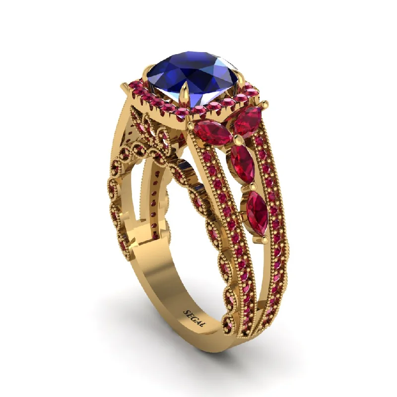 engagement-wedding-halo-rings-Sapphire Eternal Embrace Double Shank Filigree Engagement Ring - Celine No. 58