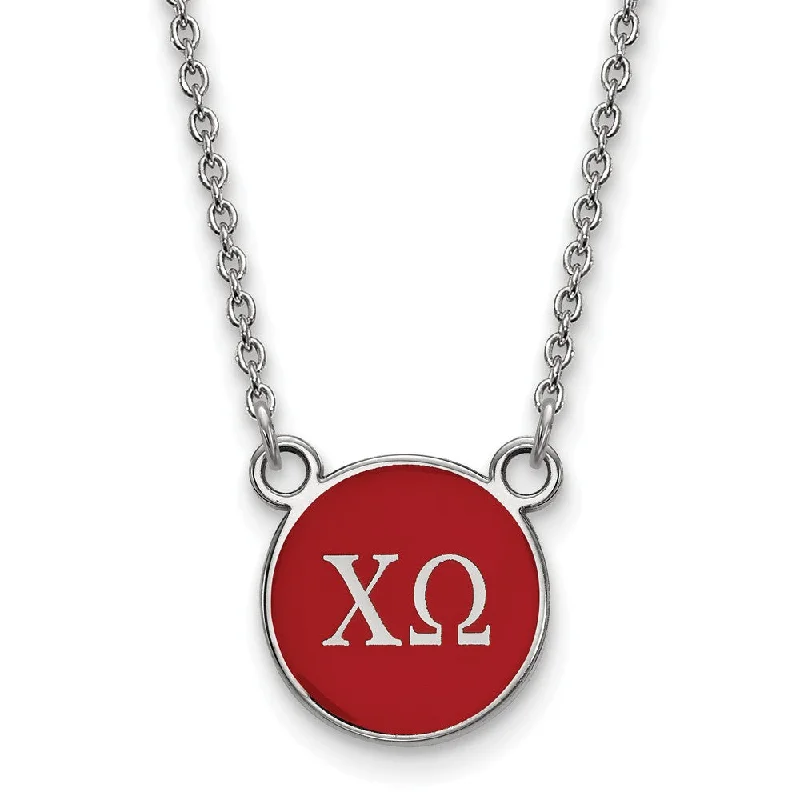 Ladies necklaces cute flair -Sterling Silver Chi Omega Small Red Enamel Disc Necklace