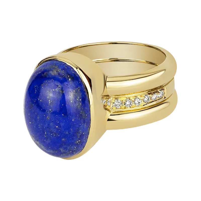 ladies-marquise-cut-silver-rings-Ring - Lapis Lazuli And Diamond (1836N)