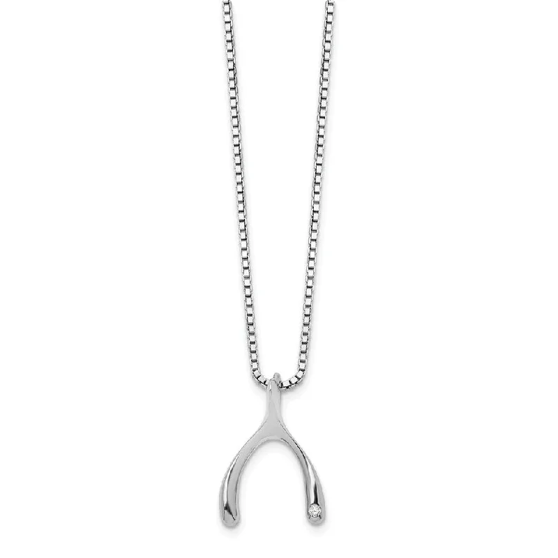 Ladies necklaces for class vibes -Diamond Wishbone Necklace in Rhodium Plated Silver, 18-20 Inch