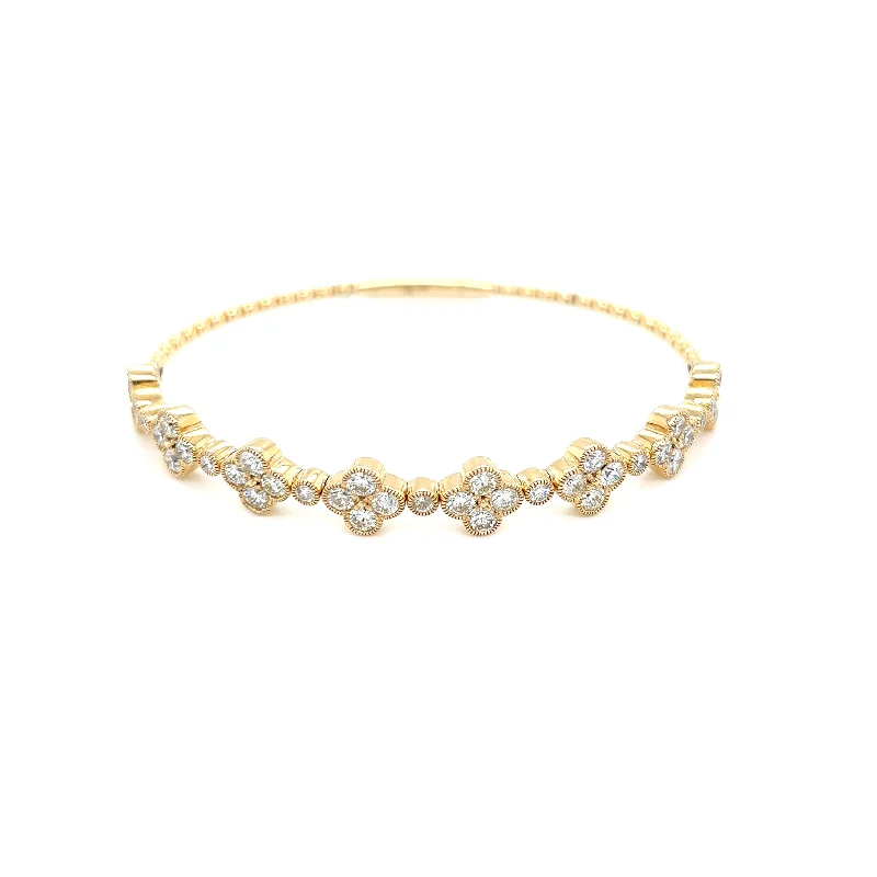 Ladies bracelets for hangout vibes -14K Yellow Gold Diamond Clover Flexable Bracelet