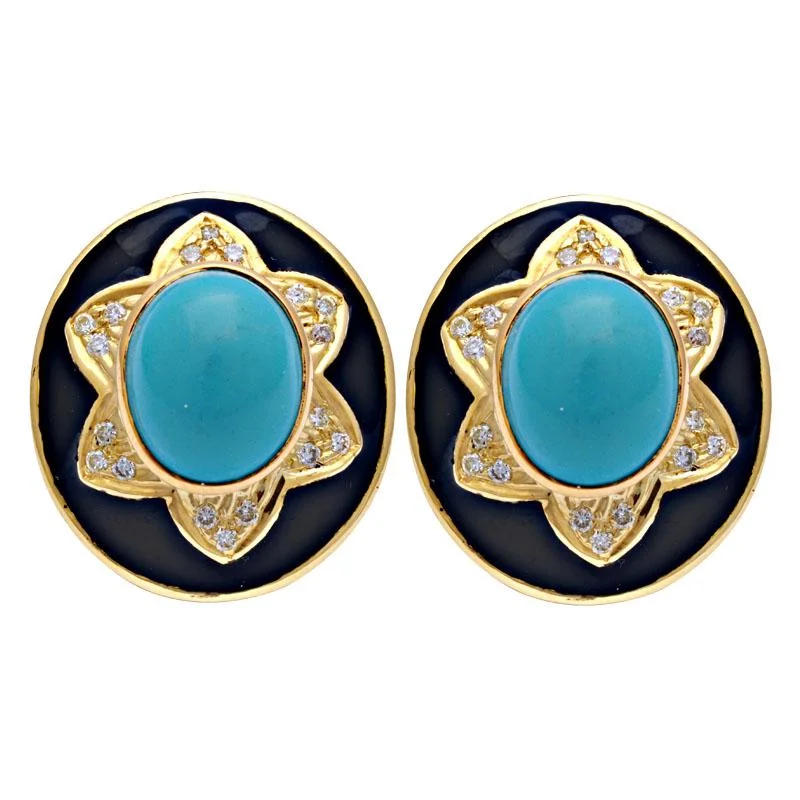 ladies-affordable-rose-gold-earrings-Earrings-Synthetic Turquoise and Diamond (Enamel)  (2105H)