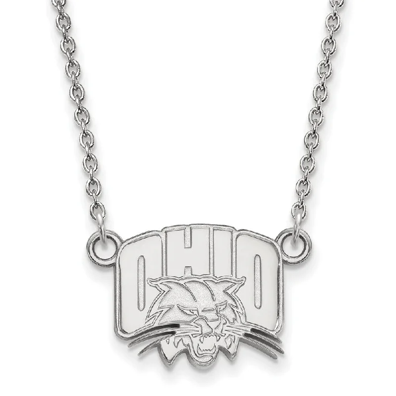 Ladies necklaces for lazy days -14k White Gold Ohio U Small Pendant Necklace