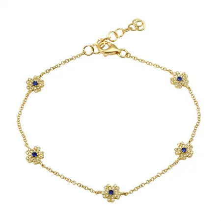 Ladies bracelets vintage vibes -14k Yellow Gold Blue Sapphire Flower Bracelet