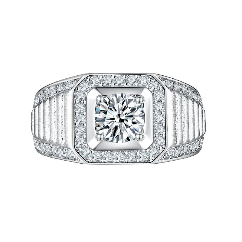 engagement-elegant-cathedral-rings-2CTW Clear CZ Halo Square Princess Cut Men's Stainless Steel Engagement Ring