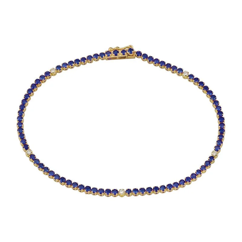 Ladies bracelets bold elegance -14k Yellow Gold Diamond & Lapis Gemstone Tennis Bracelet