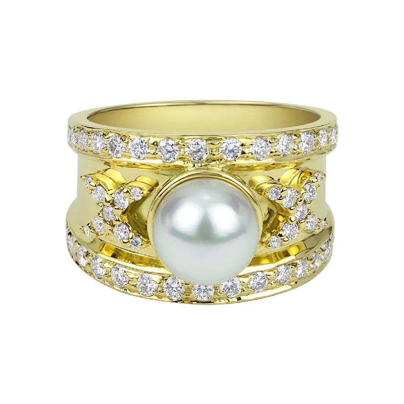 ladies-pear-cut-white-gold-rings-Ring - South Sea Pearl And Diamond (2316C)