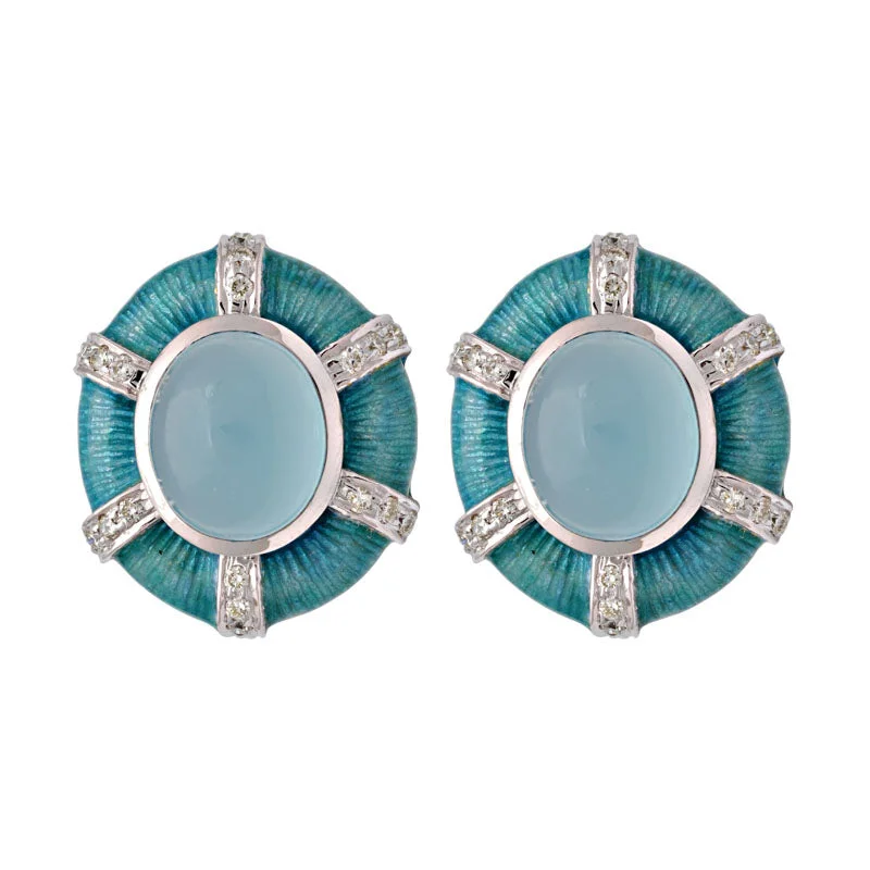 ladies-unique-silver-earrings-EARRINGS- CHALCEDONY AND DIAMOND (ENAMEL) IN SILVER