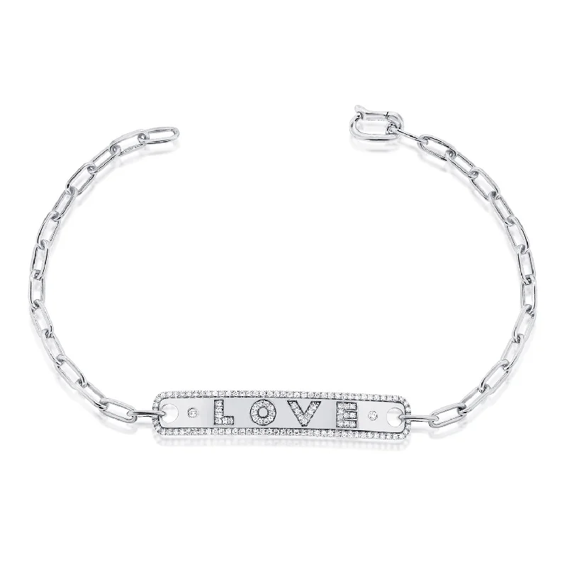 Ladies bracelets trendy flair -14K White Gold Diamond "Love" Bar Bracelet