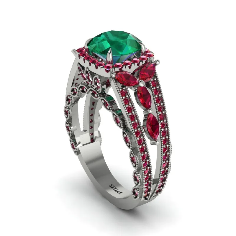 engagement-emerald-halo-rings-Emerald Eternal Embrace Double Shank Filigree Engagement Ring - Celine No. 51