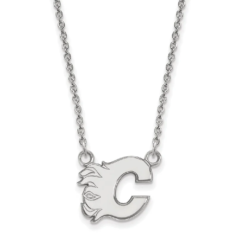 Ladies necklaces custom artistry -Sterling Silver NHL Calgary Flames Small Necklace, 18 Inch