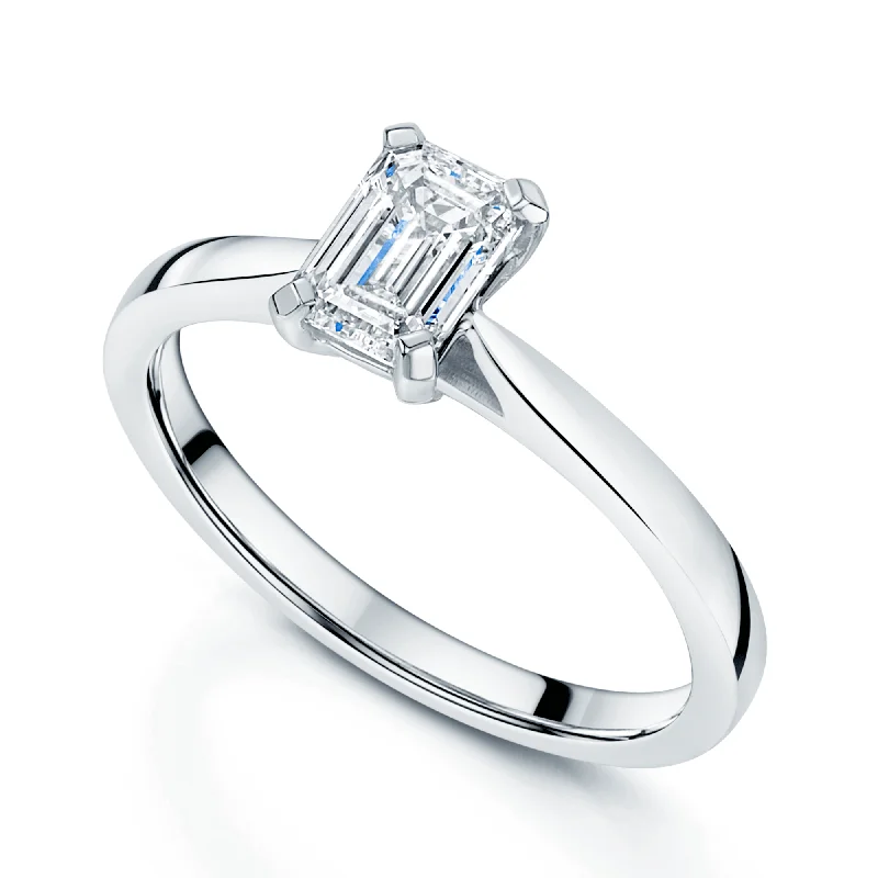 engagement-round-platinum-rings-Platinum GIA Certificated Emerald Cut Diamond Single Stone Engagement Ring