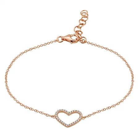 Ladies bracelets bespoke beauty -14K Rose Gold Open Diamond Heart Bracelet