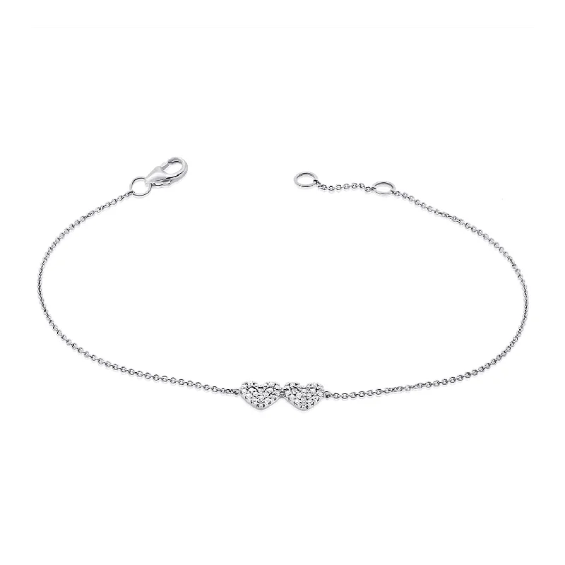 Ladies bracelets spiral elegance -14K White Gold Diamond Double Heart Bracelet