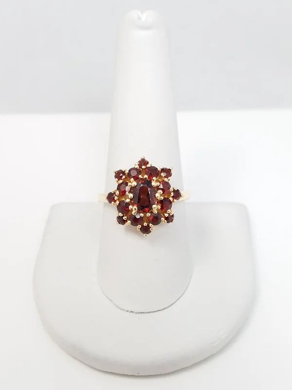 ladies-classic-platinum-rings-Precious 14k Yellow Gold Natural Garnet Cluster Ring