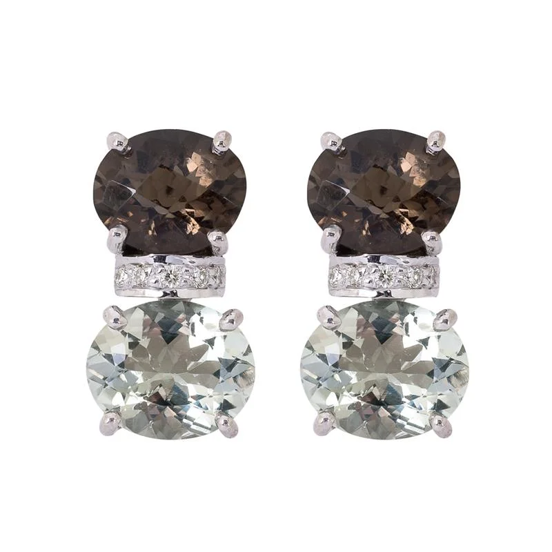 ladies-bridal-dangle-earrings-Earrings- Smokey Quartz, Green Quartz and Diamond  (263ES)