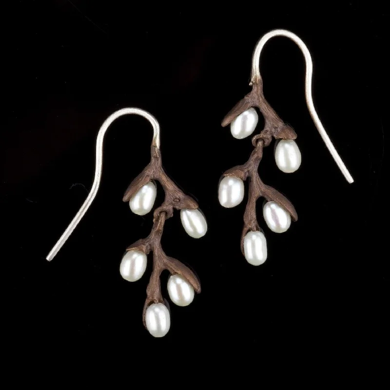 ladies-diamond-pearl-earrings-Pussy Willow Earrings - Wire Drop