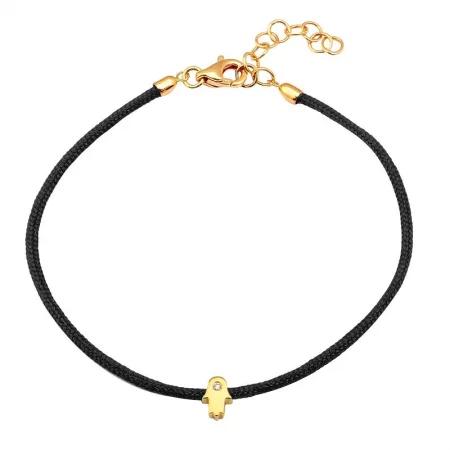 Ladies bracelets for convention vibes -14K Yellow Gold Hamsa Diamond Cord Bracelet