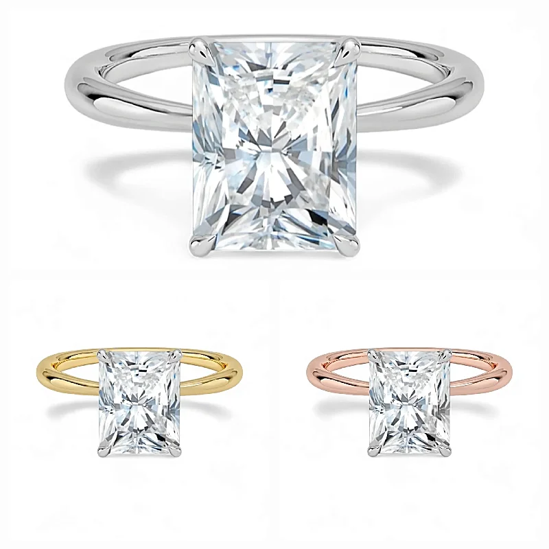 engagement-heart-accent-rings-14K Gold Solitaire Engagement Ring with IGI Certified Radiant Cut Lab Grown Diamond.