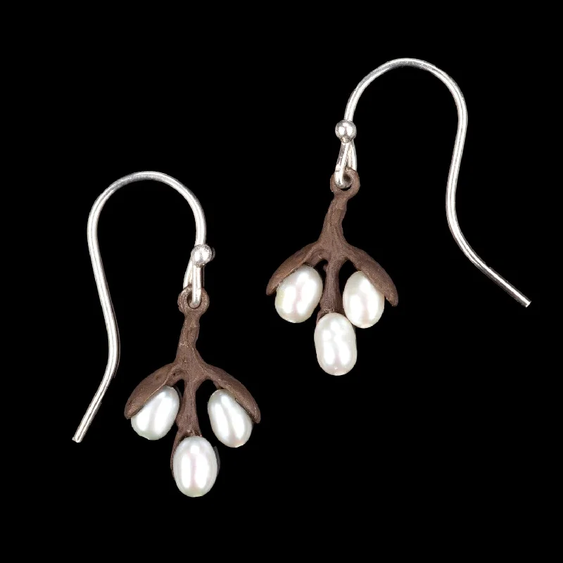 ladies-flower-clip-on-earrings-Pussy Willow Earrings - Pearl Wire Drop