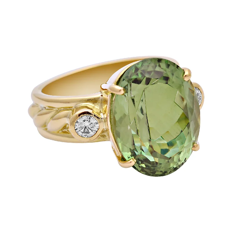 ladies-classic-silver-rings-Ring-Green Tourmaline and Diamond