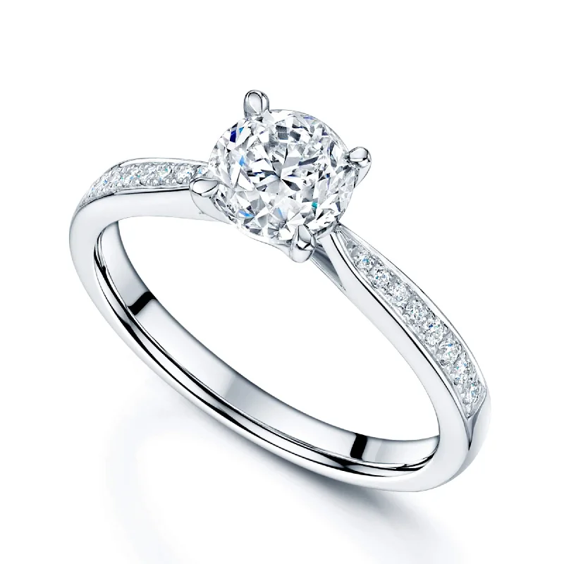 engagement-platinum-wide-band-rings-Simply Solitaire Collection Platinum Set Diamond Solitaire Engagement Ring With Diamond Shoulders GIA Certified 1.00 Carat