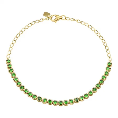 Ladies bracelets bold lines -14k Yellow Gold Crown Prong Emerald Tennis Chain Bracelet