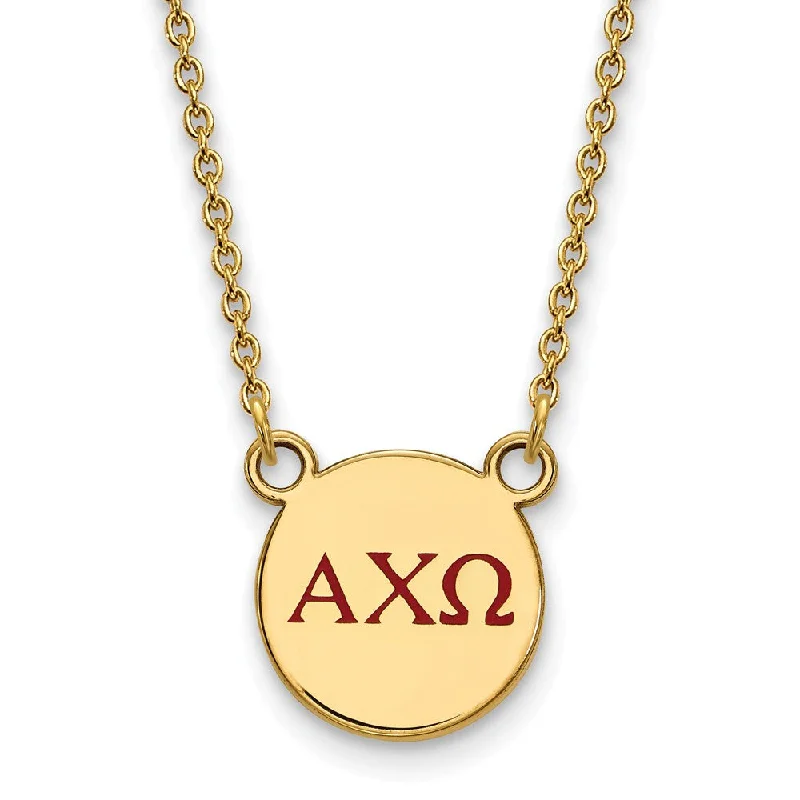 Ladies necklaces for builders -14K Plated Silver Alpha Chi Omega Small Red Enamel Greek Necklace