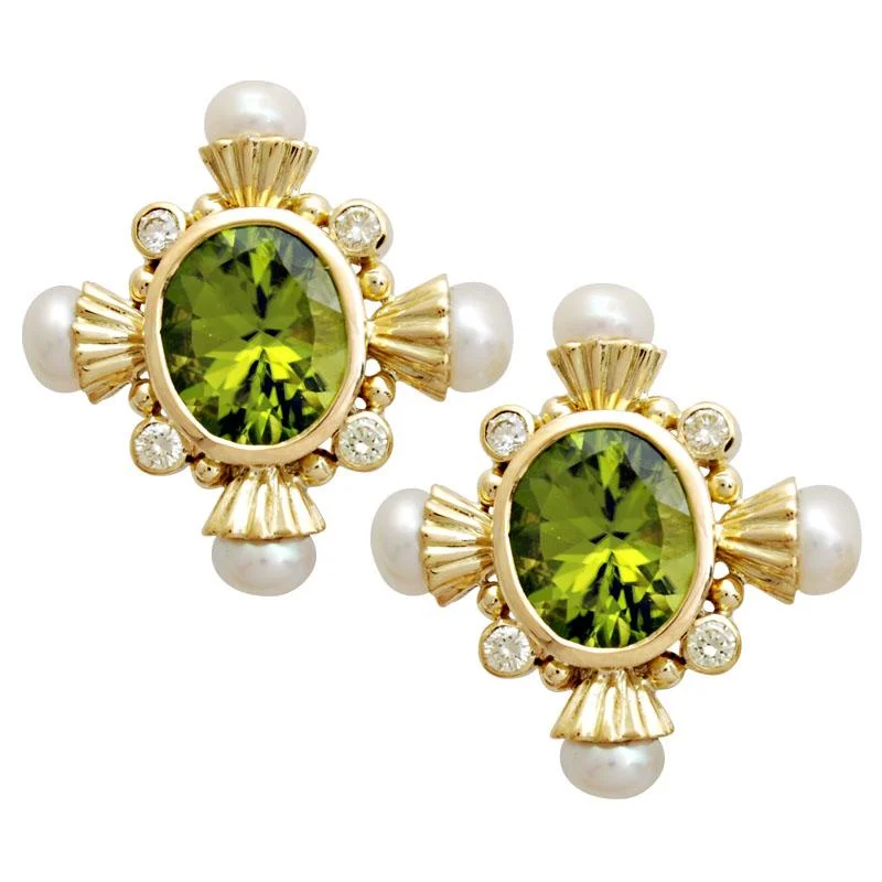 ladies-pearl-leverback-earrings-Earrings-Peridot , Pearl and Diamond  (1658K)