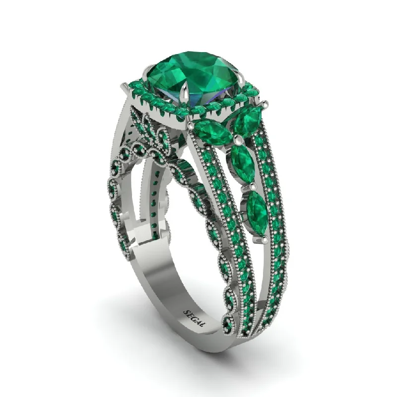 engagement-pearl-bypass-rings-Emerald Eternal Embrace Double Shank Filigree Engagement Ring - Celine No. 21