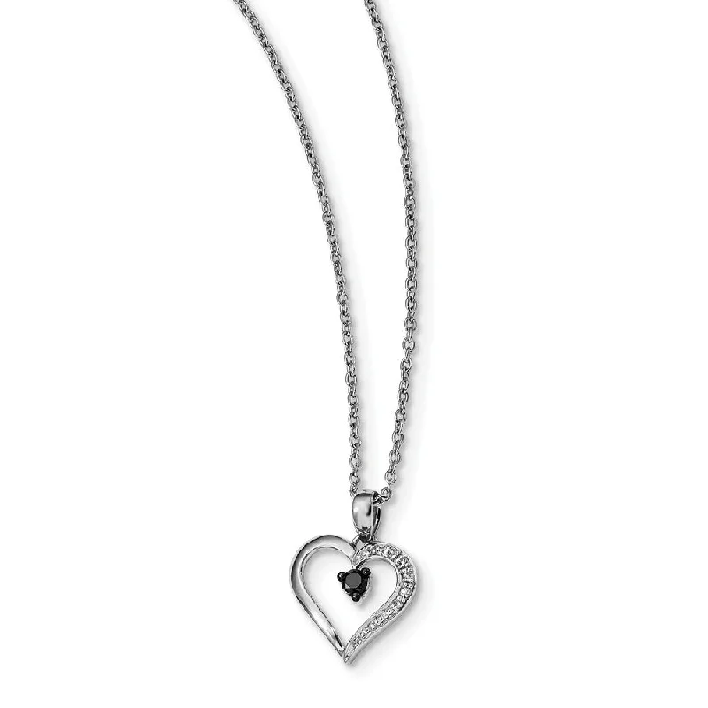 Ladies necklaces for clan ties -1/8 Ctw Black & White Diamond 13mm Heart Necklace in Sterling Silver